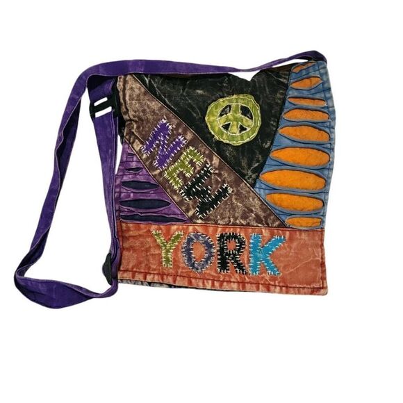 New York Peace Colorful Cotton Adjustable Strap Crossbody Bag - Picture 1 of 9